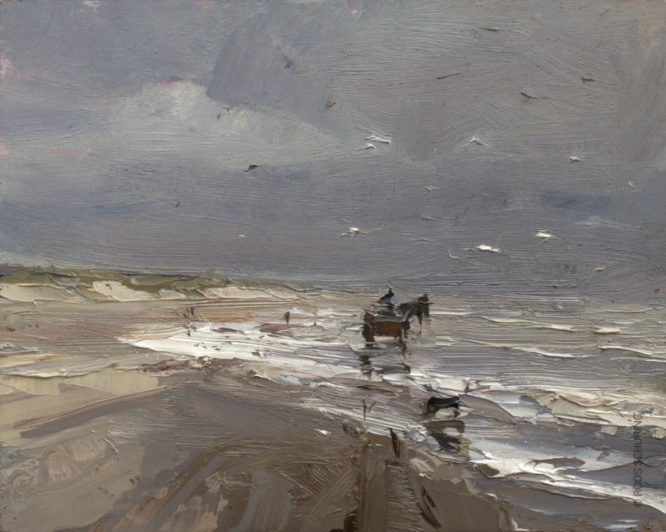 Horse Carriage running through the water Just before Rain - 24 x 30 cm - Roos Schuring
